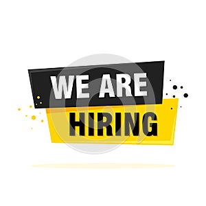 We are hiring label sign. Black and yellow origami style sticker. Vector