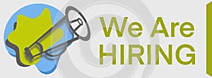 We Are Hiring Loudspeaker Green Blue Blob Grey Background Banner