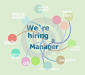 We Are Hiring a manager. Abstract infographics options template. Can be used for workflow layout, diagram, business step options,