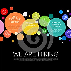 We are hiring minimalistic dark flyer template with position names on circle bubbles