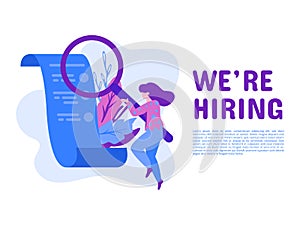 Hiring and Online Job Recruitment Concept. Suitable for web page banner, infographics, hero images, presentation. Flat vector