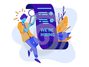 Hiring and Online Job Recruitment Concept. Suitable for web page banner, infographics, hero images, presentation. Flat vector