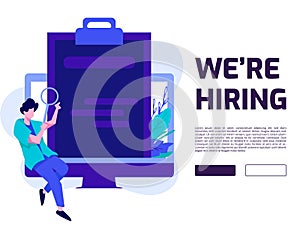 Hiring and Online Job Recruitment Concept. Suitable for web page banner, infographics, hero images, presentation. Flat vector