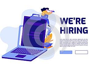 Hiring and Online Job Recruitment Concept. Suitable for web page banner, infographics, hero images, presentation. Flat vector