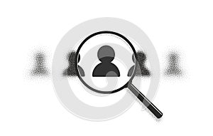 We are hiring, people search, hr recruit concept. Employee choose, pick team, vacancy icon. Magnifying glass zoom