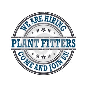 We are hiring plant fitters - cyan and whit elabel for print photo
