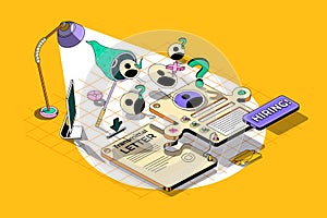 Hiring process concept 3d isometric outline web design