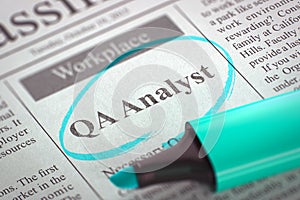 We are Hiring QA Analyst. 3D. photo