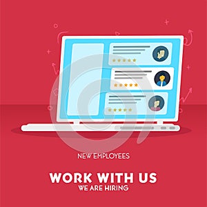 We are hiring. Recruiting banner with Choosing Best Candidate for Job. Vector illustration.