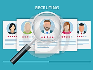 Hiring and recruitment concept for web page, banner, presentation. Job interview, recruitment agency vector illustration