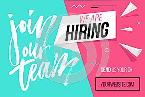 Hiring recruitment design poster. We are hiring brush lettering photo