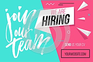 Hiring recruitment design poster. We are hiring brush lettering