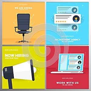 We are hiring. Set of Recruiting banners. Vector illustration.