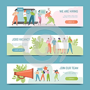 Hiring vector illustration. Job vacancy banner concept. Employer hire for work. Hired people offer to join the team.