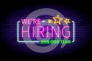 We are hiring vector illustration in realistic neon style