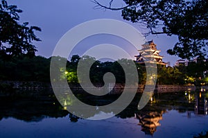 Hiroshima Castle also called the Carp Castle at night time