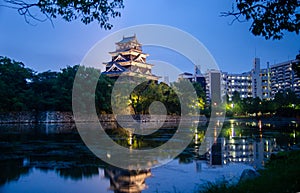 Hiroshima Castle also called the Carp Castle at night time