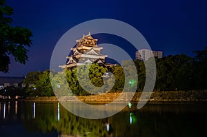 Hiroshima Castle also called the Carp Castle at night time