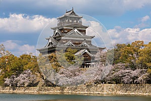 Hiroshima Castle with cherry blossoms