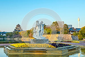 Hiroshima Castle in Japan with blue sky