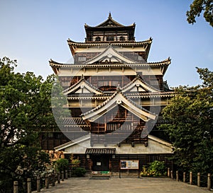 Hiroshima Castle at sundown, Hiroshima, Japan