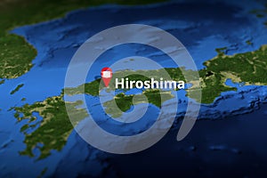 Hiroshima, Japan geotag with face mask, coronavirus disease self-isolation related 3D rendering