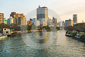 Hiroshima Skyline and the Ota River in Japan