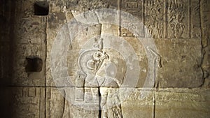 Hirus eagle god bas-relief heirogyphics art on Edfu temple wall
