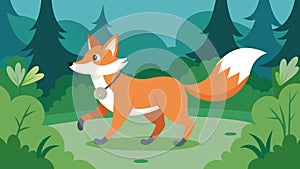 With his fluffy tail held high a sprightly fox trots through a lush forest his sleek grey GPS tag ly visible a the photo