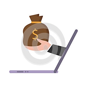 In his hand is a bag of money. vector illustration