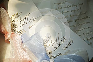 His and hers calligraphy vows card