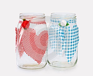 'His and Hers' - two glass jars handecorated photo