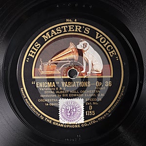 `His Master`s Voice` HMV label on 78RPM record