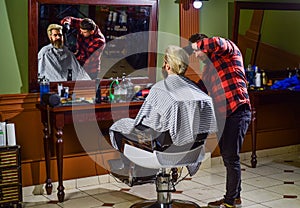 His perfect style. man want new hairstyle. male beauty and fashion. mature man at barbershop. brutal bearded man at