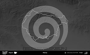 Hisarya outlined, Bulgaria. Grayscale