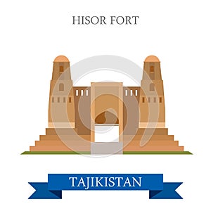 Hisor Fort in Dushanbe Tajikistan vector flat attraction travel