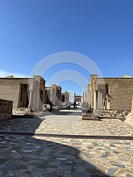 Hisor, Tajikistan - January 4, 2023: Traditional buildings inside Hisor fort