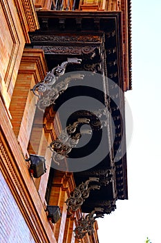 Hispalis Fountain, the Fountain of Seville, on Puerta de Jerez Square in Seville - Spain, Andalusia