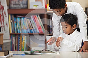 Hispanic Boys in Home-school Studying Rocks