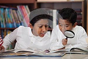 Hispanic Boys in Home-school Studying Rocks