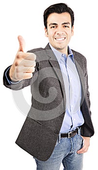 Hispanic business man giving thumbs up