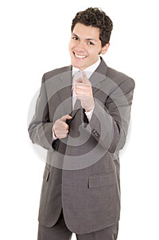 Hispanic business man pointing at something