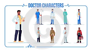 Hispanic doctor semi flat RGB color vector illustration set