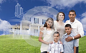 Hispanic Family with Ghosted House Drawing Behind