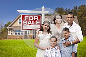 Hispanic Family, New Home and For Sale Real Estate Sign