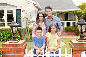 Hispanic family outside home