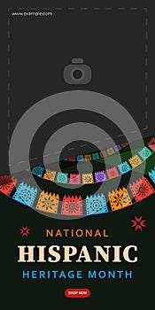 Hispanic heritage month. Abstract flag ornament banner design, colorful style with text, geometry