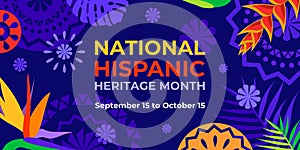 Hispanic heritage month. Vector web banner, poster, card for social media, networks. Greeting with national Hispanic heritage photo