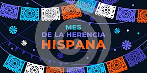 Hispanic heritage month. Vector web banner, poster, card for social media, networks. Greeting in Spanish Mes de la herencia