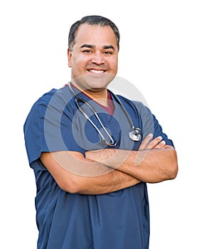 Hispanic Male Nurse Isolated On White